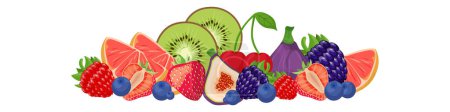 Téléchargez les illustrations : Illustration vectorielle plate de la collection de fruits et baies - en licence libre de droit