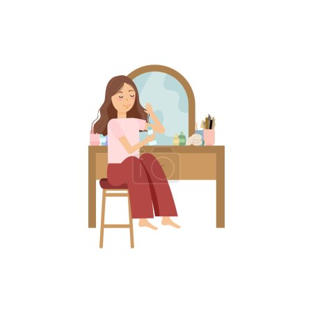 Illustration for Nurturing Self. Beauty, Cosmetics, and the Art of Self Care in Flat Vector Illustration. - Royalty Free Image
