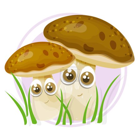 Foto de Amistoso vector de hongos ilustración de dibujos animados. Setas del bosque sonriendo aisladas sobre un fondo blanco. - Imagen libre de derechos