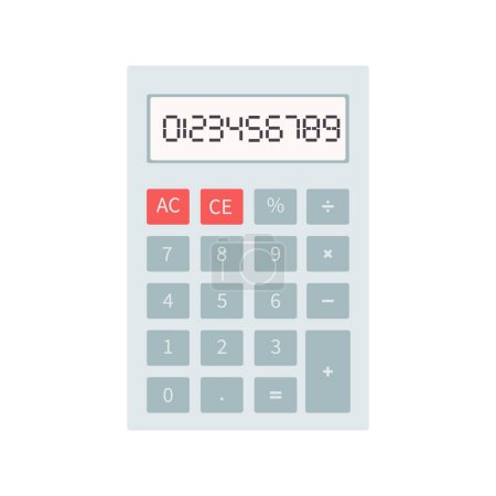 Illustration for School affiliation, back to school, counting on the calculator. The flat style calculator is isolated on a white background. - Royalty Free Image