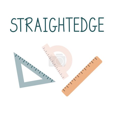Illustration for Measuring instruments, straightedge, back to school, protractor. A set of rulers in the style of flat isolated on a white background. - Royalty Free Image