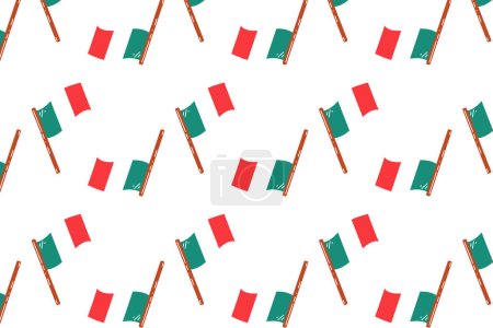 Téléchargez les illustrations : Fond vert, blanc, rouge drapeau mexicain isolé sur un fond blanc. L'indépendance et la révolution du Mexique. Modèle de drapeau mexicain, un modèle sans couture d'un symbole mexicain. - en licence libre de droit