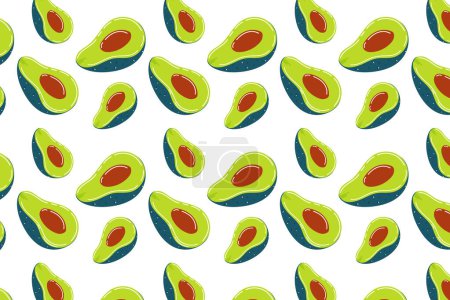 Illustration for Mexican food, isolated on a white background. Avocado background. Avocado pattern, green Mexican avocado, cartoon style ingredient for guacamole. - Royalty Free Image