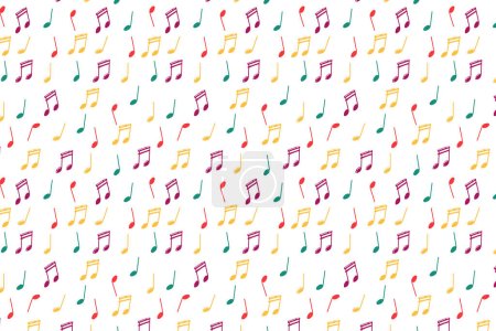 Illustration for Multi colored notes drawn by hand, doodle notes, simple symbols of music. study of music theory. Sheet music pattern, music, musical notes, elements are isolated on a white background. - Royalty Free Image