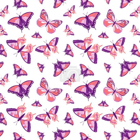 Foto de Insectos, patrón de mariposa, fondo, patrón de humor de primavera rosa púrpura. Patrón suave sin costuras con mariposas para fondos y paquetes. - Imagen libre de derechos