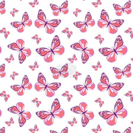 Foto de Insectos, patrón de mariposa, fondo, patrón de humor de primavera rosa púrpura. Patrón suave sin costuras con mariposas para fondos y paquetes. - Imagen libre de derechos