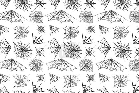 Illustration for Cobwebs background for various designs for Halloween, horror autumn holidays. Seamless spider web pattern, black spider webs in doodle style for horror designs. - Royalty Free Image