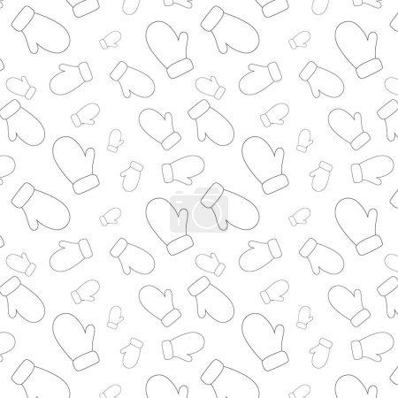 Illustration for Seamless pattern with warm clothes, gloves, knitted accessories, Christmas patterns, New Year. Winter mittens background in black and white coloring christmas colors. - Royalty Free Image