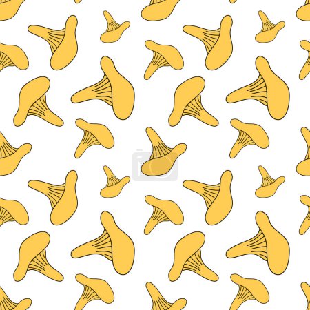 Foto de Patrón de cantarela sin costura de champiñones amarillos en ilustración vectorial de estilo garabato. - Imagen libre de derechos