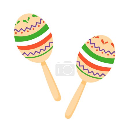 Mexican music maracas, traditions of Latin America, Revolution and Independence of Mexico. Mexican traditional musical instrument with a pattern isolated on a white background.