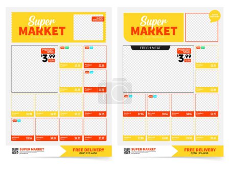 Supermarket product promotion flyer template. Shop poster design. Grocery Ads. Supermarket flyer with discounts. Vector illustration