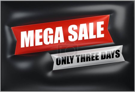 Illustration for Awesome inflated modern 3d banner for Mega sale, offers and discounts in black and red colors. Sale background, vector illustration - Royalty Free Image