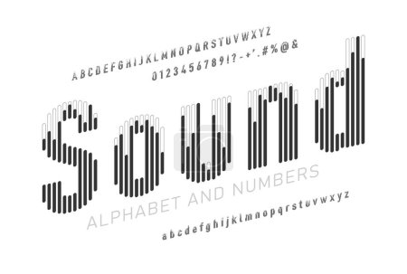Ilustración de Blanco y negro itálico estilo de onda sonora diseño de fuente, letras del alfabeto, signos, símbolos y números. Ilustración del vector - Imagen libre de derechos