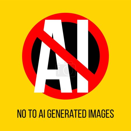 Ilustración de No a las imágenes generadas por IA signo amarillo. Signo anti Ai. Protesta contra AI. Ilustración vectorial - Imagen libre de derechos