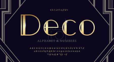 Photo for Elegant gold alphabet in art deco style. Font with signs and symbols - Royalty Free Image