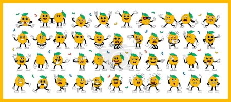 Photo for Huge set of retro cartoon stickers with funny comic Lemon characters, gloved hands. Contemporary illustration with cute comic characters. Comic lemon characters with arms and legs. Cartoon style set - Royalty Free Image