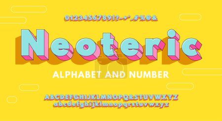 Photo for Bright neoteric 3D sans serif alphabet. Colorful Retro font 90's, 80's with letters, symbols and numbers. Vector Illustration. - Royalty Free Image