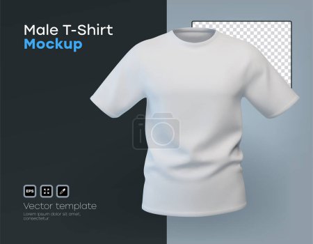 Photo for Male T-shirt mockup. White blank T-shirt template isolated on grey background for your design. Mockup for print. - Royalty Free Image