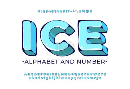 Photo for Ice cube style ice alphabet. 3D ice letters. Cold, cartoon icy letters. Set contains big and small letters, digits and symbols. Vector illustration - Royalty Free Image