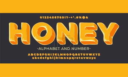 Photo for The honey alphabet is similar to caramel or butterscotch. Jelly font in yellow color. Set contains big and small letters, digits and symbols. Vector illustration - Royalty Free Image