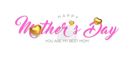 Photo for Mother's Day greeting card with golden realistic 3D hearts. Mother day postcard. Vector illustration - Royalty Free Image