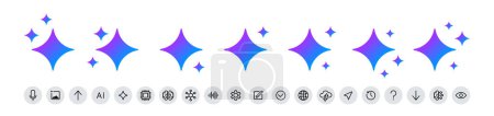 AI icons set isolated on white background. Artificial intelligence stars logo bundle. Generate image and text sign. Machine learning. Ai assistant. Data science. Vector illustration.