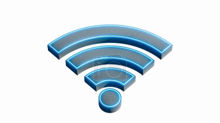 Photo for Wi Fi symbol, wireless networking digital hi tech innovation concept, free internet zone and hotspot, futuristic technology with blue neon glow. 3d rendering - Royalty Free Image
