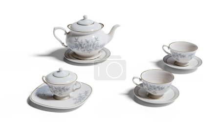 Téléchargez les photos : Pot à thé vintage en céramique isolé sur fond blanc. Chemin de coupe inclus. - en image libre de droit