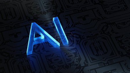 Künstliche Intelligenz AI neuronales Netzwerk digitales Gehirn Maschine deep learning Verarbeitung Big Data Analyse Technologie Connection Mining Chipsatz auf Leiterplatte futuristisch. 3D-Darstellung.