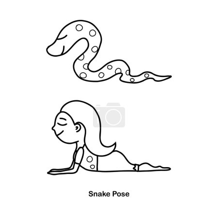 Ilustración de Postura de serpiente de niños de yoga. Dibujos animados vectoriales ilustración. - Imagen libre de derechos