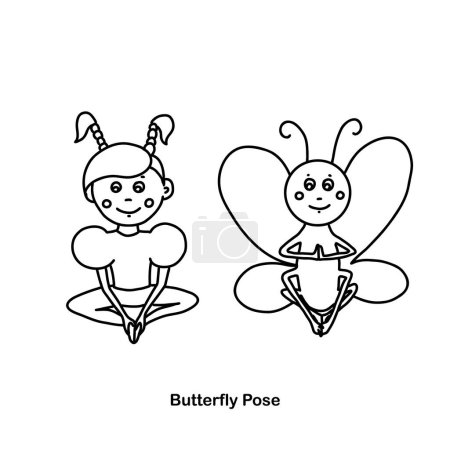 Ilustración de Niños yoga mariposa pose. Dibujos animados vectoriales ilustración. - Imagen libre de derechos