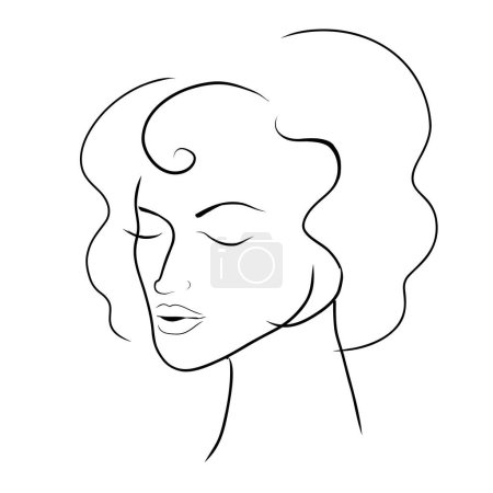 Téléchargez les illustrations : L'art de la ligne de visage féminine. Style minimaliste. Illustration de mode de beauté dessinée à la main vectorielle pour logo, cosmétiques ou imprimés de maquillage et t-shirts - en licence libre de droit
