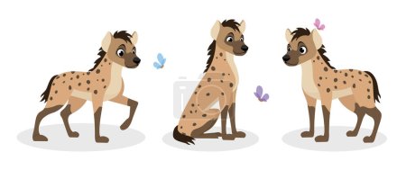 Photo for Vector illustration cute and beautiful hyenas on white background. Charming characters in different poses walk, sit happily and stand in cartoon style. - Royalty Free Image