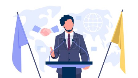 Photo for Vector illustration of diplomat. Cartoon scene with a guy who speaks at meetings of world leaders and makes peace on white background. - Royalty Free Image
