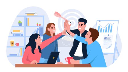 Photo for Vector illustration of team building. Cartoon scene with guys and girls who rallied to work together on white background. - Royalty Free Image