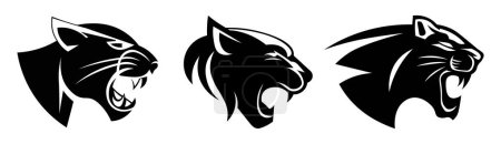 Photo for Set of silhouettes of predators isolated on a white background. Vector illustration of graphic silhouettes of the head of the feline family: panther, cheetah, jaguar in a cartoon style. Logo design. - Royalty Free Image