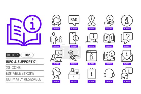 Info et support 01 related, pixel perfect, editable stroke, up scalable, line, vector bloop icon set. 