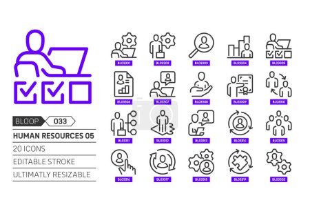 Human resources 05 related, pixel perfect, editable stroke, up scalable, line, vector bloop icon set. 