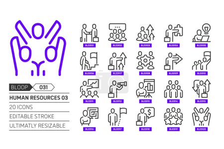 Human resources 03 related, pixel perfect, editable stroke, up scalable, line, vector bloop icon set. 
