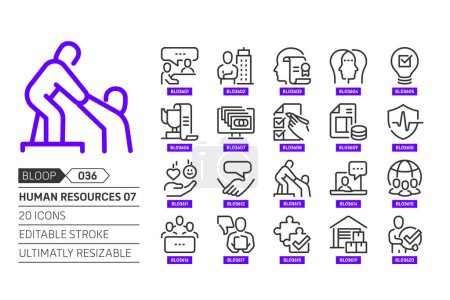Illustration for Human resources 08 related, pixel perfect, editable stroke, up scalable, line, vector bloop icon set. - Royalty Free Image