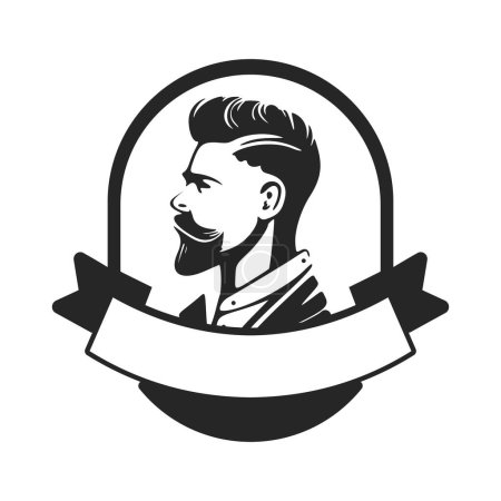 Illustration for Logo depicting a brutal man. Can become a simple yet powerful design element for a barbershop or salon. - Royalty Free Image