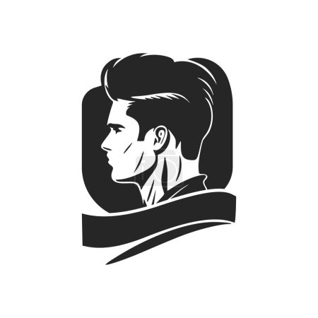 Ilustración de A simple yet powerful black and white logo featuring a stylish man. Elegant style with a sophisticated and sophisticated look. - Imagen libre de derechos