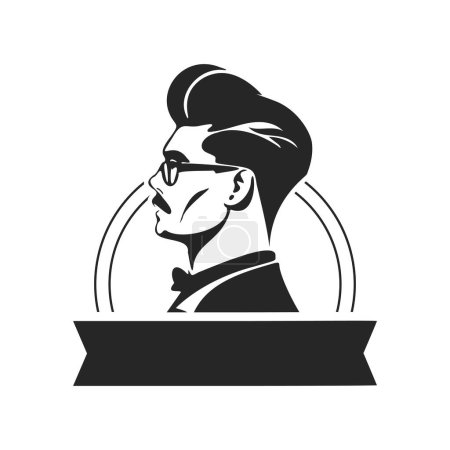Ilustración de A simple yet powerful black and white logo featuring a stylish man. Minimalist style with clean lines and a simple yet effective design. - Imagen libre de derechos