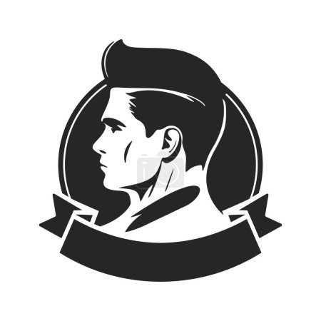 Ilustración de Black and white logo with the image of a stylish man. Minimalist style with clean lines and a simple yet effective design. - Imagen libre de derechos