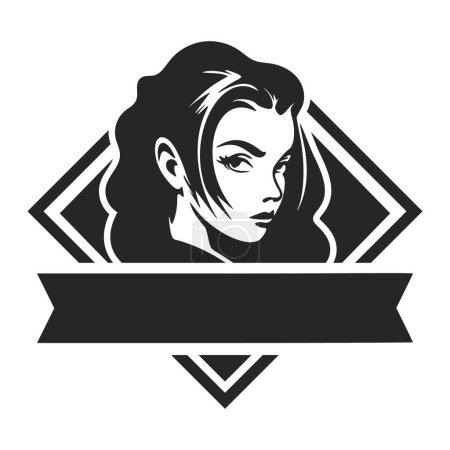 Illustration pour Black and white logo depicting a beautiful and sophisticated girl. For your brand. - image libre de droit