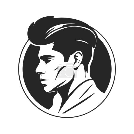 Ilustración de Black and white logo depicting a stylish and brutal man. Elegant style with a sophisticated and sophisticated look. - Imagen libre de derechos