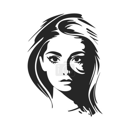 Illustration pour Black and white logo depicting a beautiful and sophisticated woman. Elegant style with a sophisticated and sophisticated look. - image libre de droit