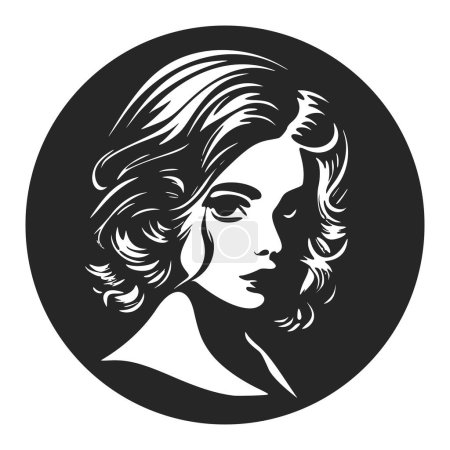 Illustration pour Black and white logo depicting a beautiful and sophisticated woman. Minimalist style with clean lines and a simple yet effective design. - image libre de droit
