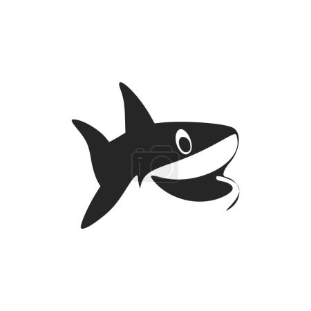 Téléchargez les illustrations : Logo lumineux noir et blanc avec un charmant requin joyeux. - en licence libre de droit