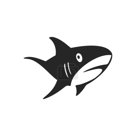 Téléchargez les illustrations : Logo léger noir et blanc avec Requin joyeux attrayant. - en licence libre de droit